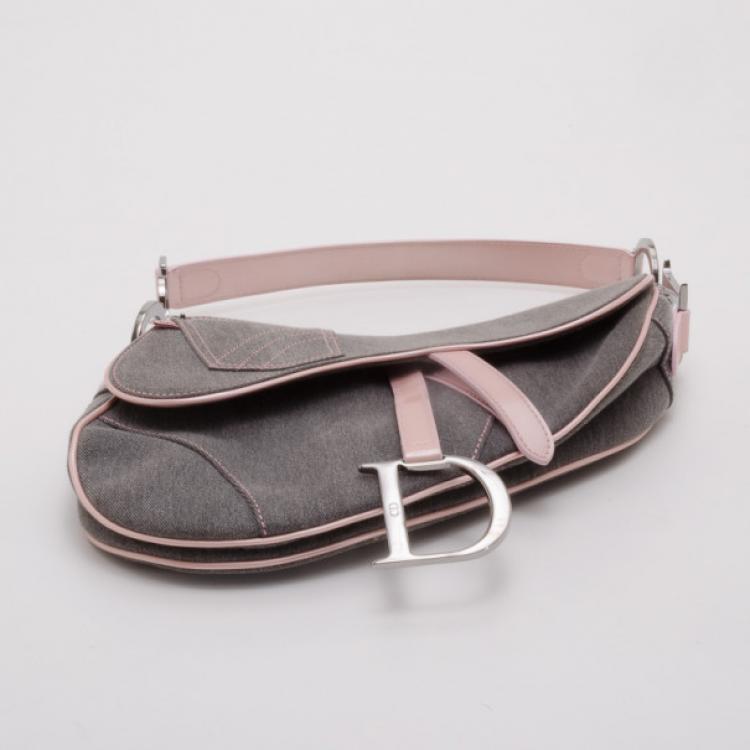 Pre Owned Dior Grey and Pink Saddle Bag