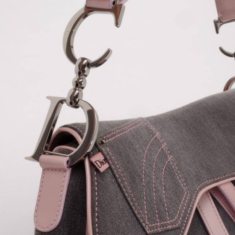 Pre Owned Dior Grey and Pink Saddle Bag