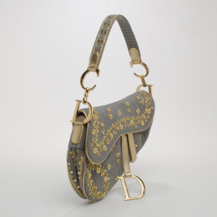 Pre Owned Dior Grey Sequins Limited Edition Saddle Bag