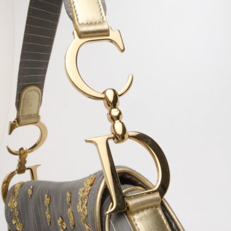 Pre Owned Dior Grey Sequins Limited Edition Saddle Bag