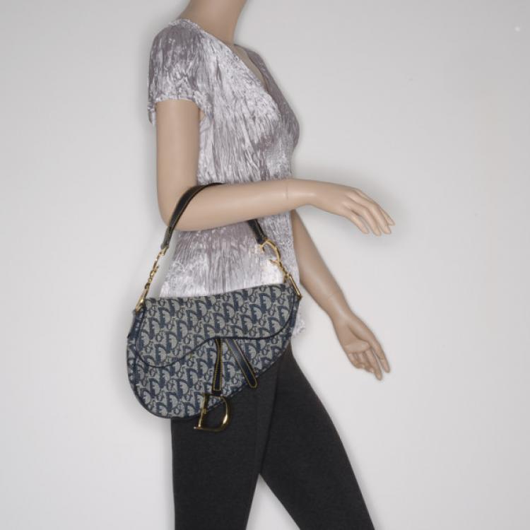 Pre Owned Dior Blue Denim Saddle Bag