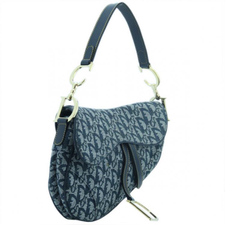Pre Owned Dior Blue Denim Saddle Bag