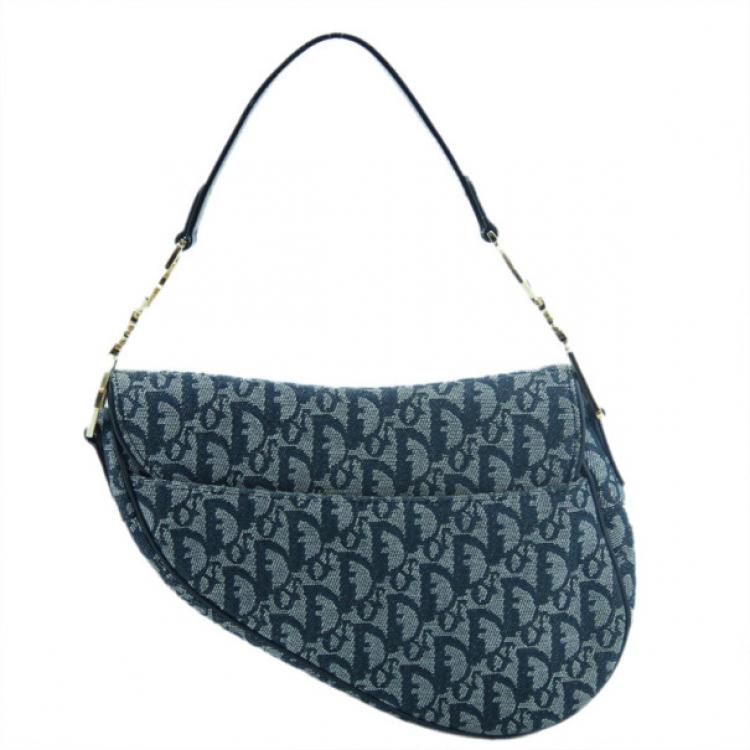 Pre Owned Dior Blue Denim Saddle Bag