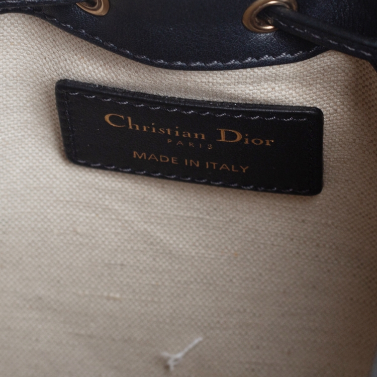 Pre Owned Dior Blue Oblique Canvas and Leather Drawstring Chain Bucket Bag