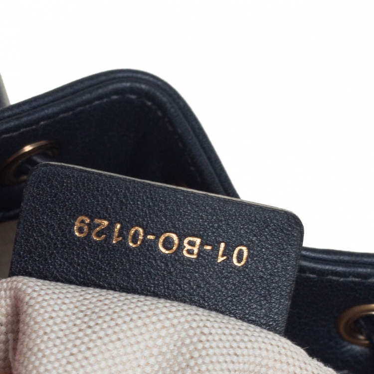 Pre Owned Dior Blue Oblique Canvas and Leather Drawstring Chain Bucket Bag