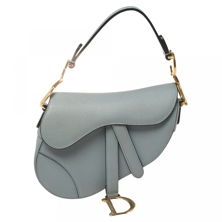 Pre Owned Dior Blue Leather Mini Saddle Bag