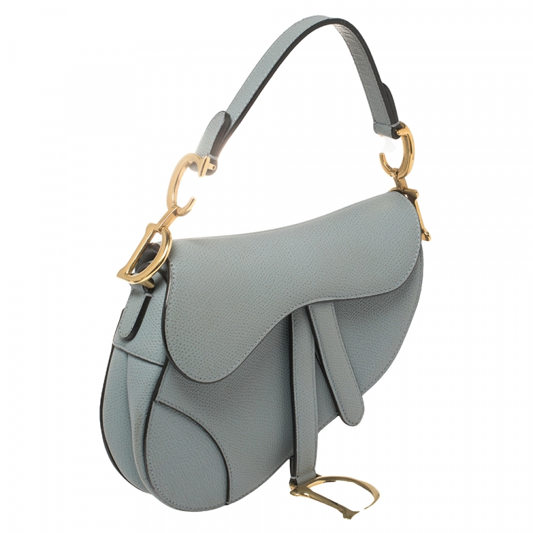 Pre Owned Dior Blue Leather Mini Saddle Bag