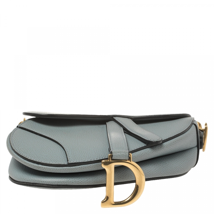 Pre Owned Dior Blue Leather Mini Saddle Bag