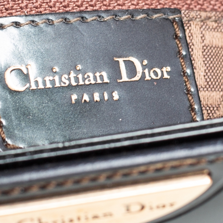 Pre Owned Dior Dark Brown Leather Tortoise Print Top Handle Bag