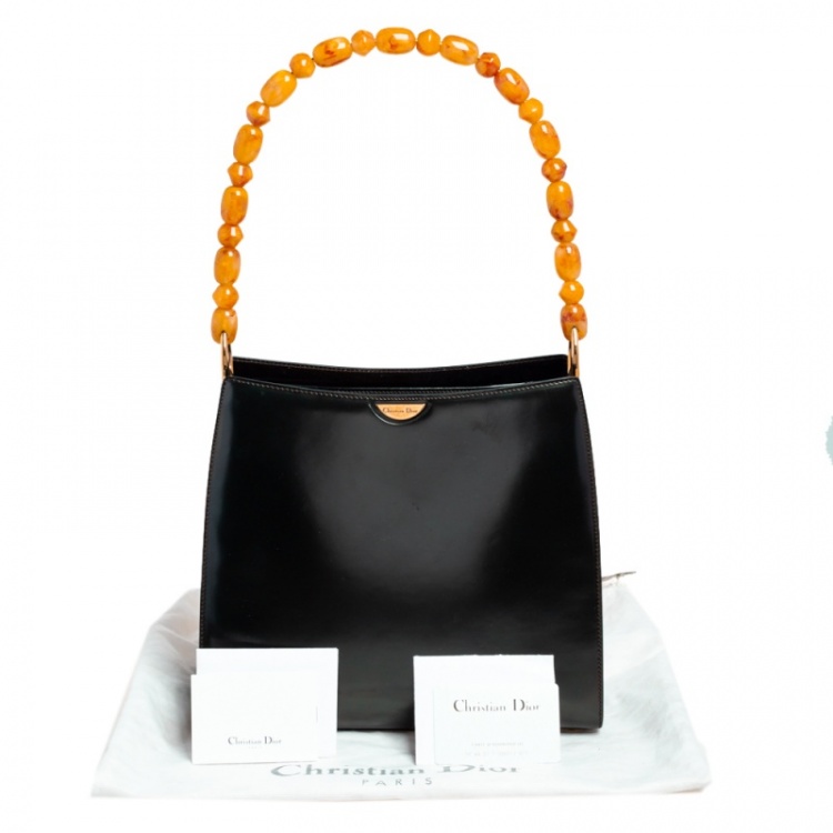 Pre Owned Dior Dark Brown Leather Tortoise Print Top Handle Bag