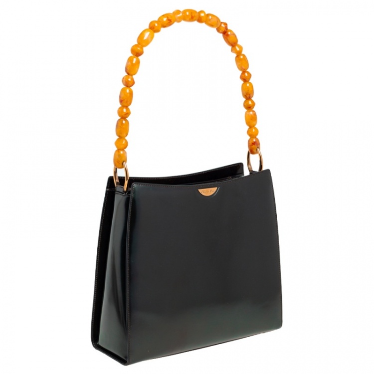 Pre Owned Dior Dark Brown Leather Tortoise Print Top Handle Bag