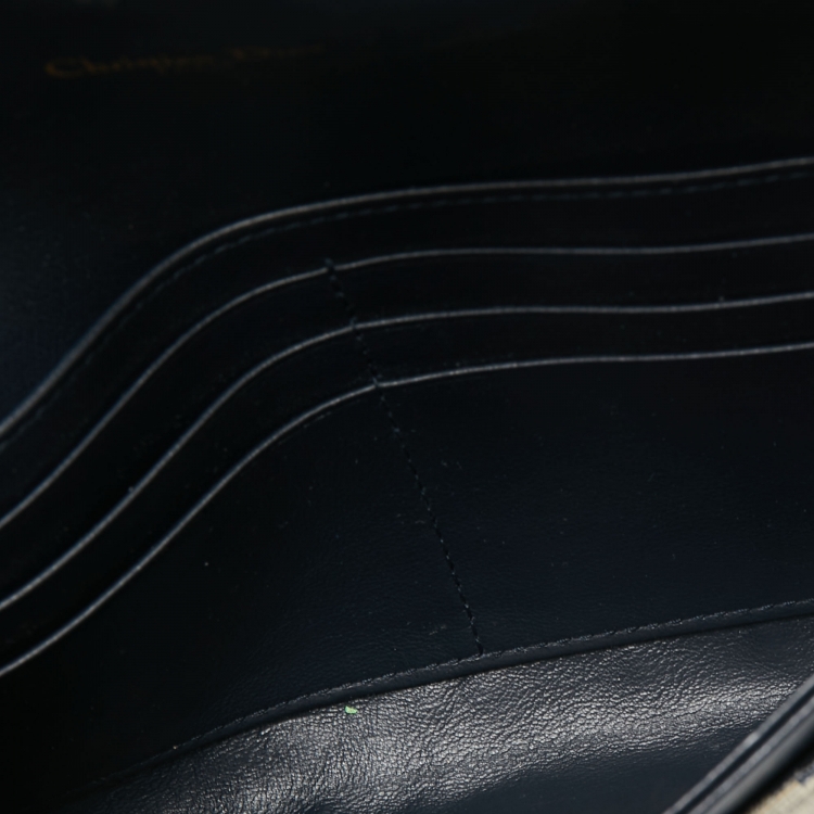 Pre Owned Dior Navy Blue Oblique Canvas and Leather Saddle Wallet On Chain
