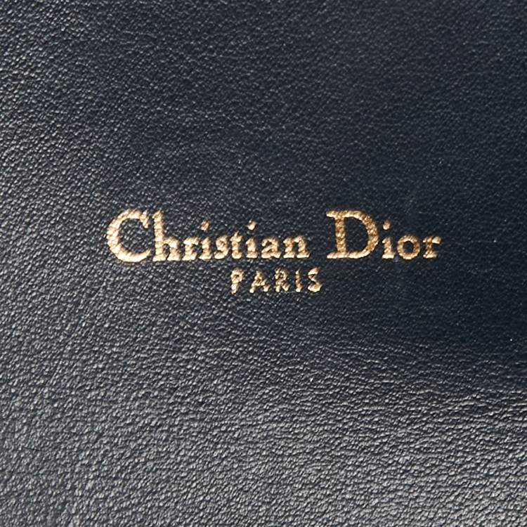 Pre Owned Dior Navy Blue Oblique Canvas and Leather Saddle Wallet On Chain