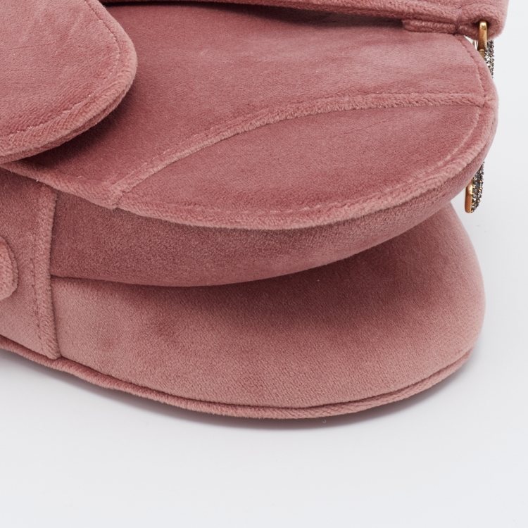 Pre Owned Dior Beige Velvet Mini Saddle Bag