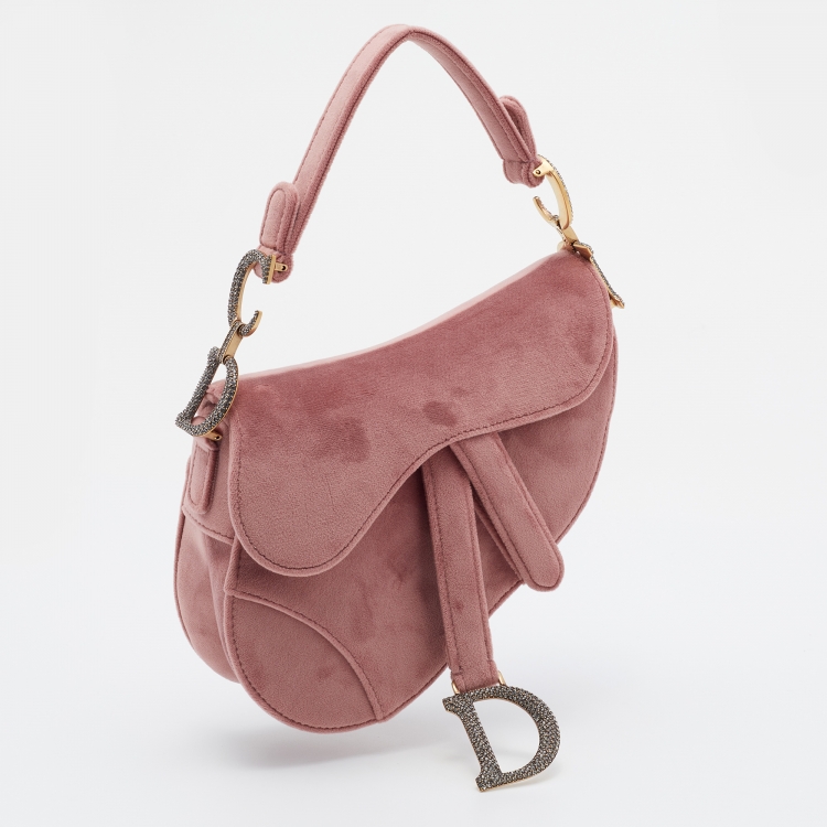 Pre Owned Dior Beige Velvet Mini Saddle Bag