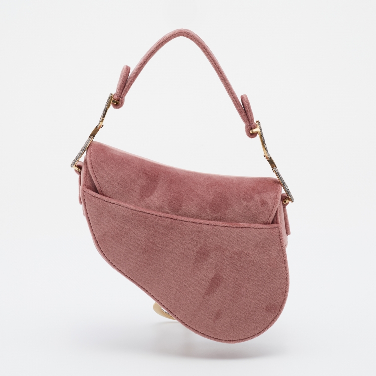 Pre Owned Dior Beige Velvet Mini Saddle Bag