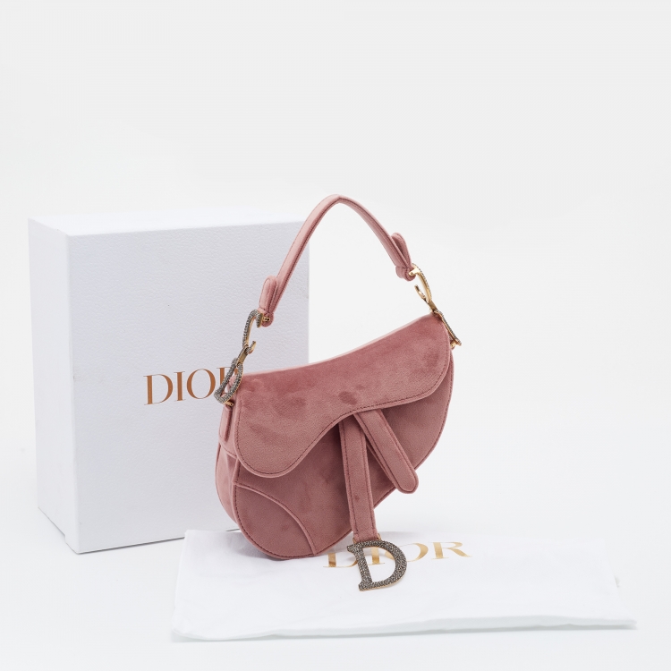 Pre Owned Dior Beige Velvet Mini Saddle Bag