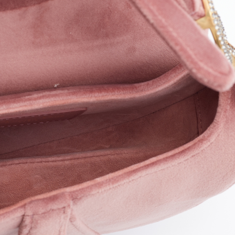 Pre Owned Dior Beige Velvet Mini Saddle Bag