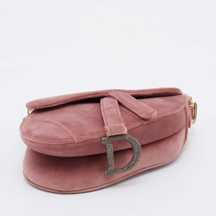 Pre Owned Dior Beige Velvet Mini Saddle Bag
