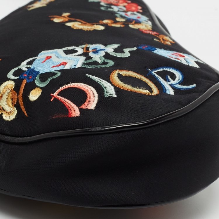 Pre Owned Dior Black Satin Embroidered Saddle Shoulder Bag