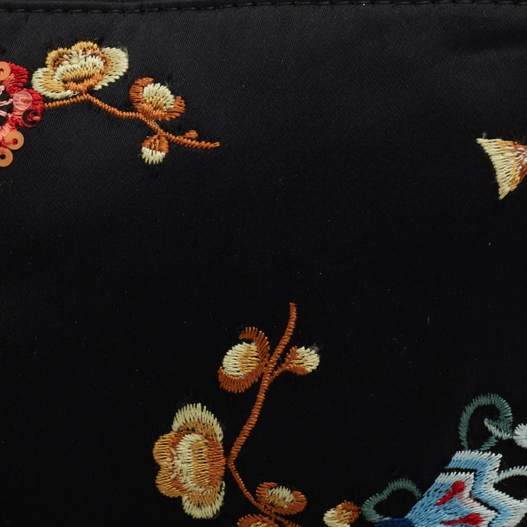 Pre Owned Dior Black Satin Embroidered Saddle Shoulder Bag