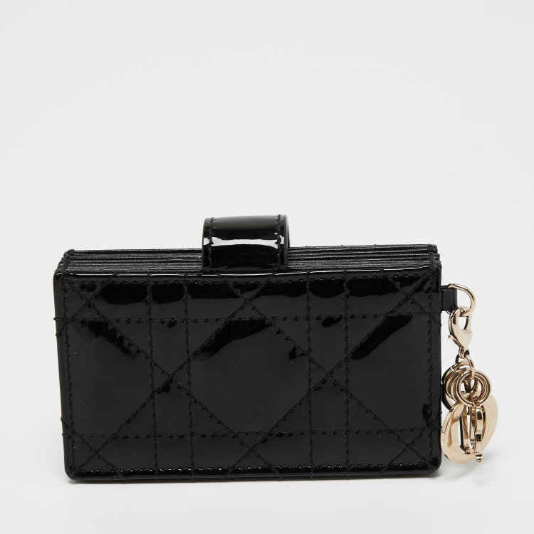 Pre Owned Dior Black Cannage Patent Leather Lady Dior 5 Gusset Card Holder