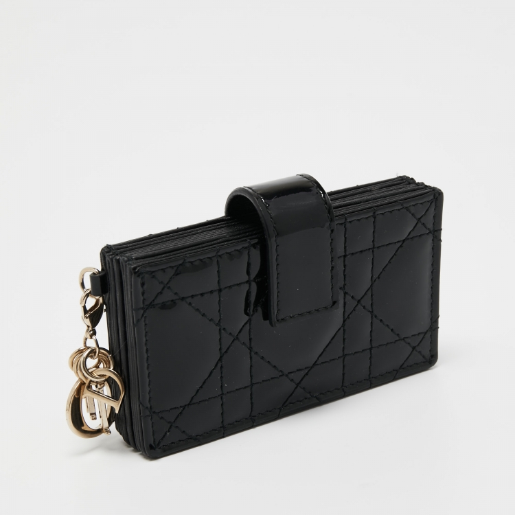 Pre Owned Dior Black Cannage Patent Leather Lady Dior 5 Gusset Card Holder