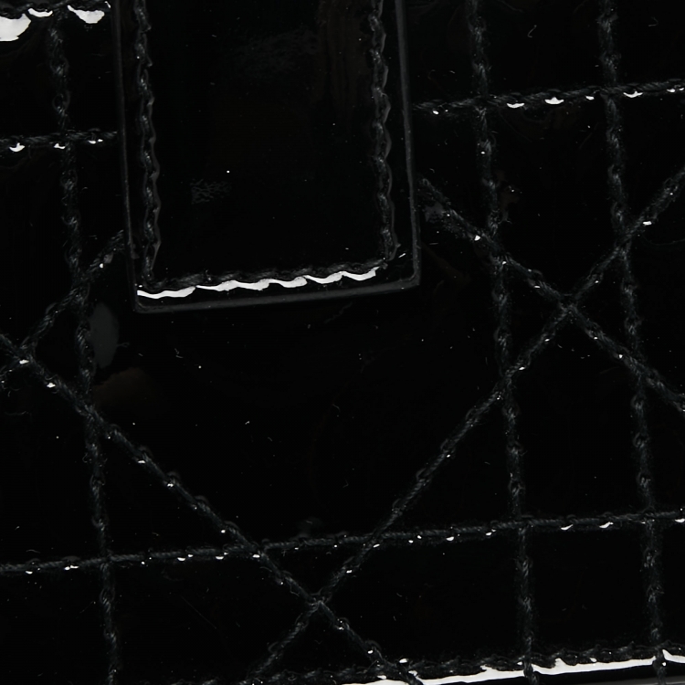 Pre Owned Dior Black Cannage Patent Leather Lady Dior 5 Gusset Card Holder