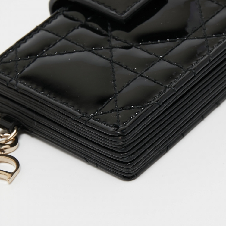 Pre Owned Dior Black Cannage Patent Leather Lady Dior 5 Gusset Card Holder