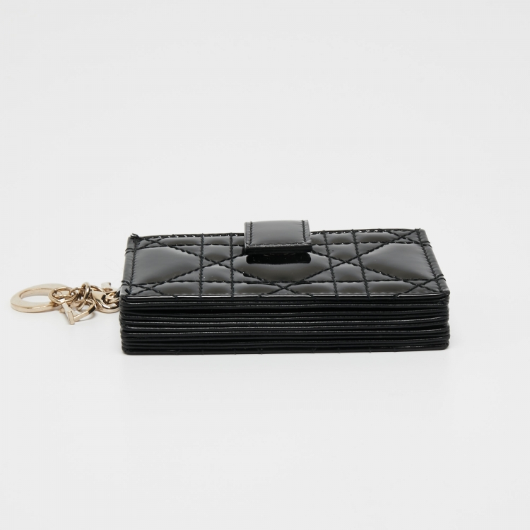 Pre Owned Dior Black Cannage Patent Leather Lady Dior 5 Gusset Card Holder