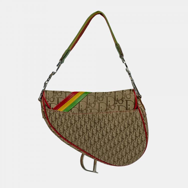 Pre Owned Dior Beige Canvas Saddle Rasta Vintage  Shoulder Bag