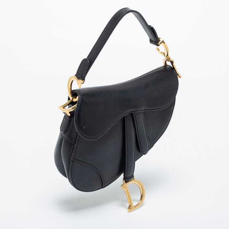 Pre Owned Dior Black Leather Mini Saddle Bag