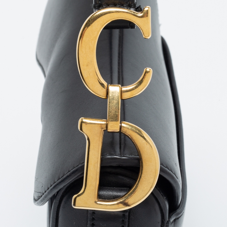 Pre Owned Dior Black Leather Mini Saddle Bag