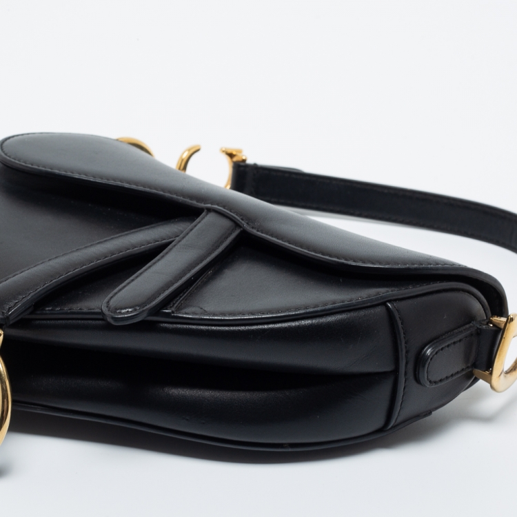 Pre Owned Dior Black Leather Mini Saddle Bag