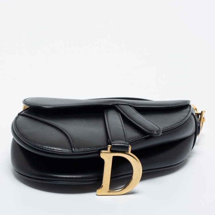 Pre Owned Dior Black Leather Mini Saddle Bag