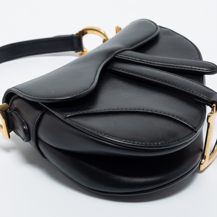 Pre Owned Dior Black Leather Mini Saddle Bag