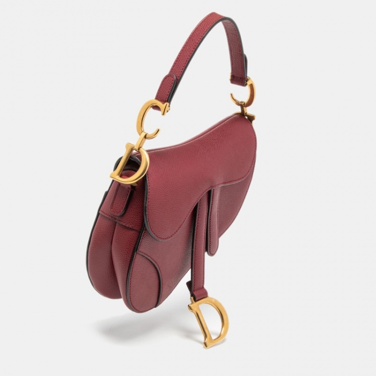 Pre Owned Dior Burgundy Leather Saddle Bag