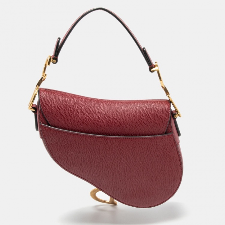 Pre Owned Dior Burgundy Leather Saddle Bag