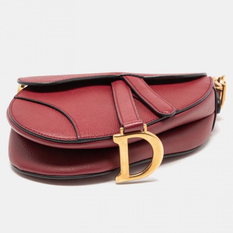 Pre Owned Dior Burgundy Leather Saddle Bag
