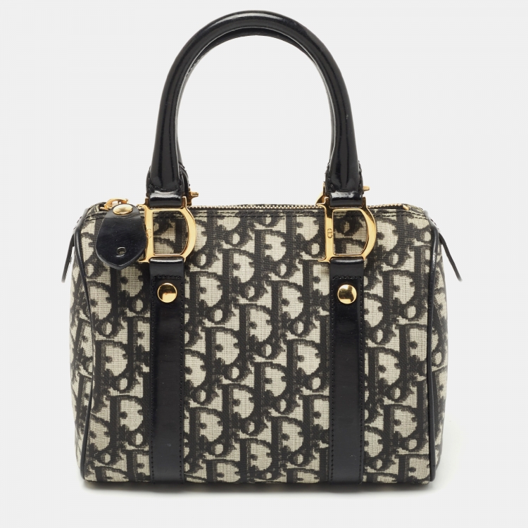 Pre Owned Dior Black/White Diorissimo Canvas and Leather Boston Bag
