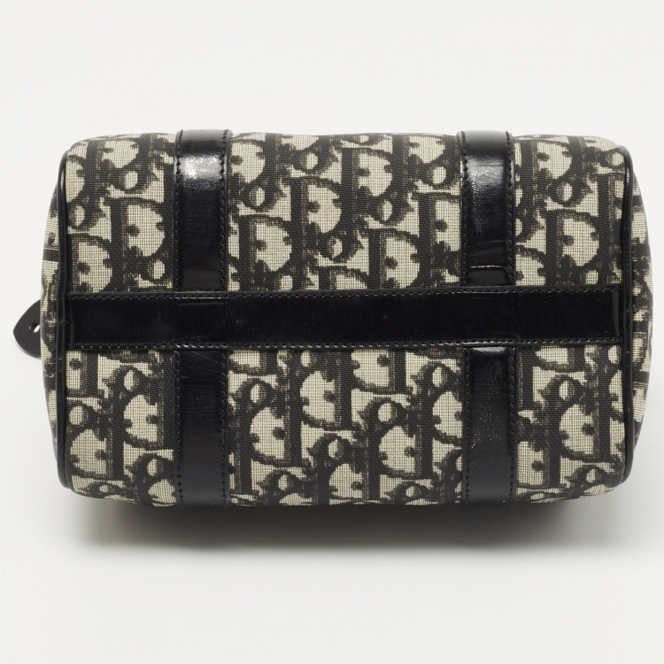 Pre Owned Dior Black/White Diorissimo Canvas and Leather Boston Bag