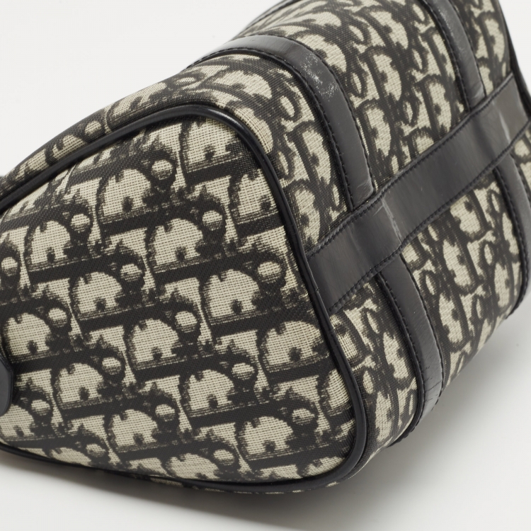 Pre Owned Dior Black/White Diorissimo Canvas and Leather Boston Bag
