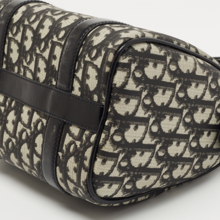 Pre Owned Dior Black/White Diorissimo Canvas and Leather Boston Bag