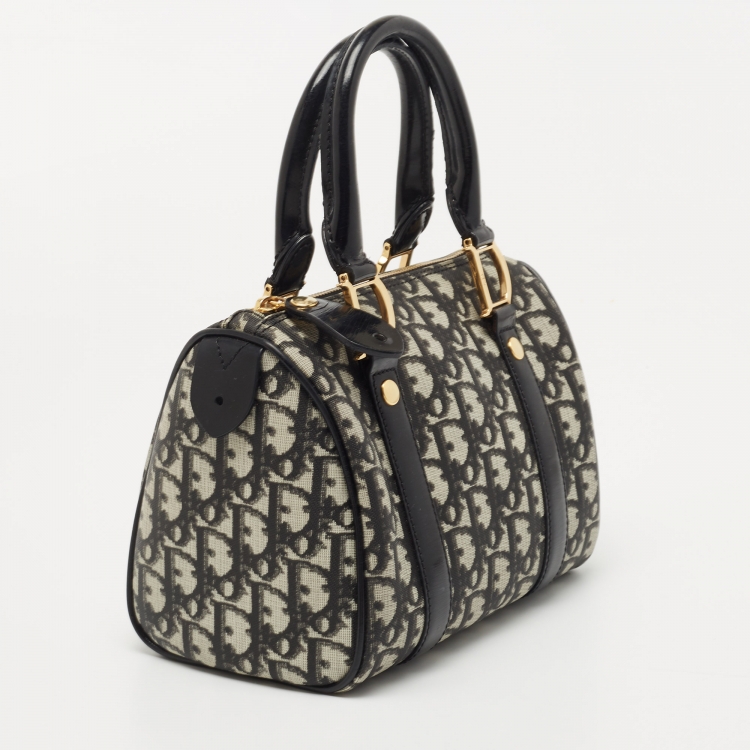 Pre Owned Dior Black/White Diorissimo Canvas and Leather Boston Bag