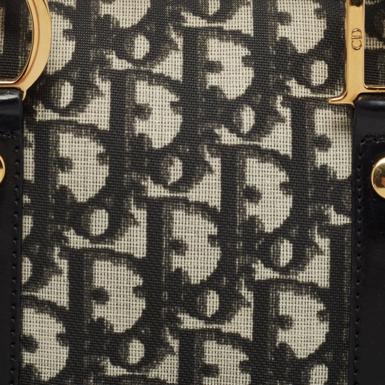 Pre Owned Dior Black/White Diorissimo Canvas and Leather Boston Bag