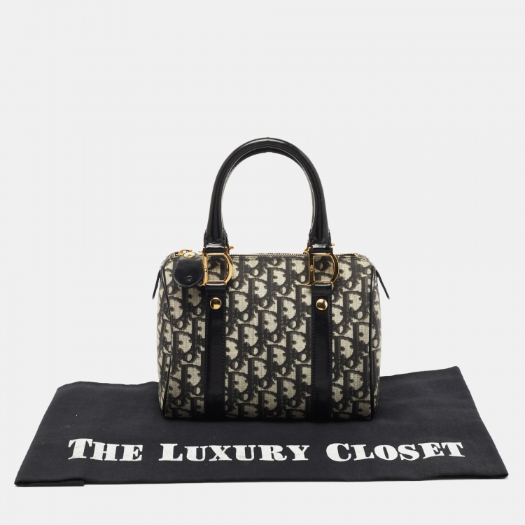 Pre Owned Dior Black/White Diorissimo Canvas and Leather Boston Bag