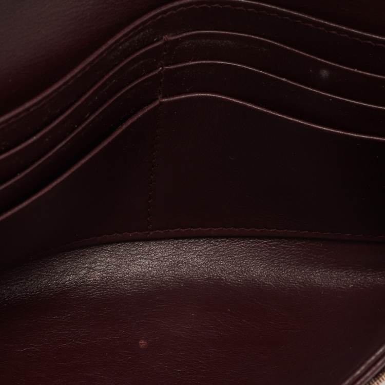 Pre Owned Dior Burgundy Oblique Canvas and Leather Saddle Wallet on Chain