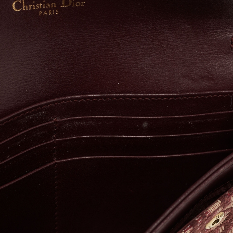 Pre Owned Dior Burgundy Oblique Canvas and Leather Saddle Wallet on Chain