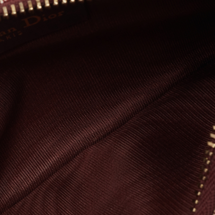 Pre Owned Dior Burgundy Oblique Canvas and Leather Saddle Wallet on Chain