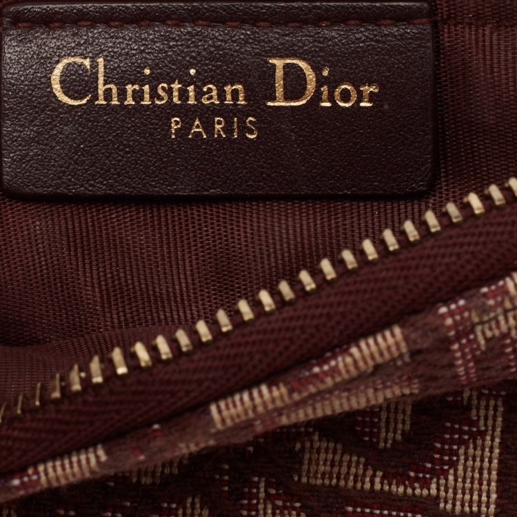 Pre Owned Dior Burgundy Oblique Canvas and Leather Saddle Wallet on Chain